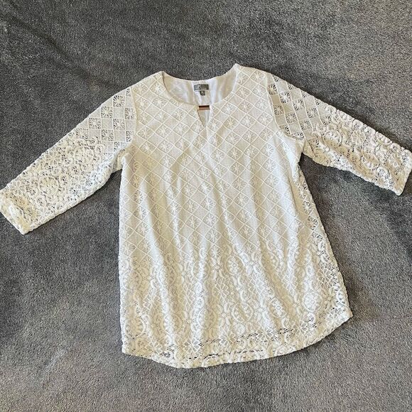 JM Collection White Knit Tunic 3/4 Sleeve With Undershirt Cami Women's Plus 0X - Picture 1 of 6